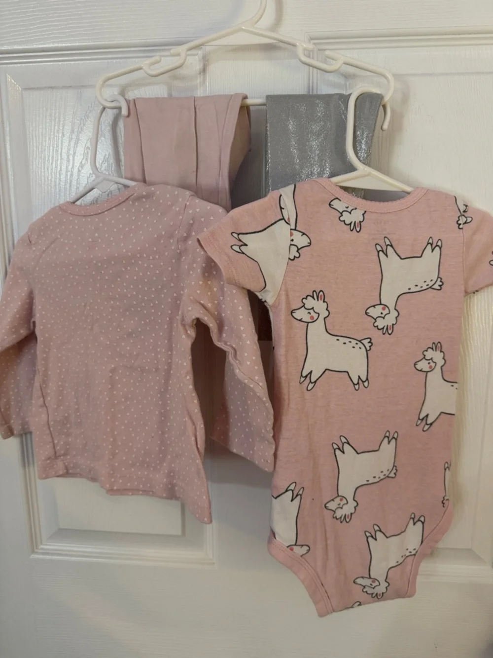 Carters/Garanimals Girls 4-PC 18 M Mix & Match Set-Llama -Pink&silver Leggins